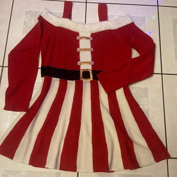 Santa Claus Red and White Christmas Sweater Dress - Picture 1 of 4